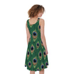Peacock Tail Pattern Print Women's Sleeveless Dress