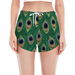 Peacock Tail Pattern Print Women's Split Running Shorts