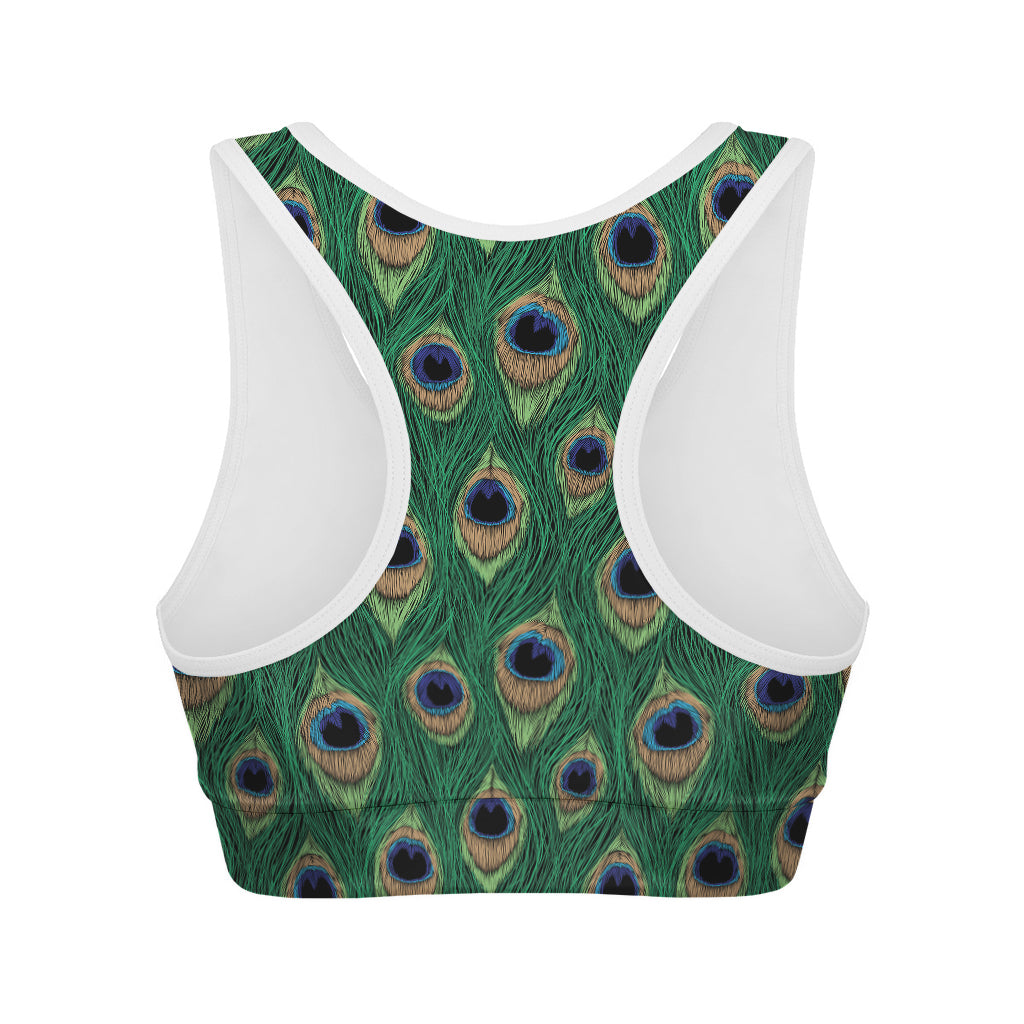 Peacock Tail Pattern Print Women's Sports Bra