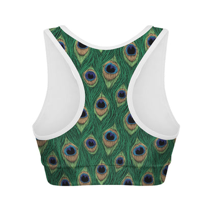 Peacock Tail Pattern Print Women's Sports Bra