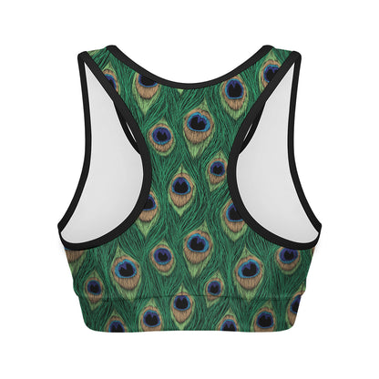 Peacock Tail Pattern Print Women's Sports Bra