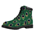 Peacock Tail Pattern Print Padded Collar Lace Up Boots