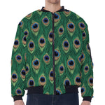 Peacock Tail Pattern Print Zip Sleeve Bomber Jacket