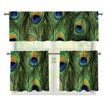 Peacock Tail Print 3 Piece Kitchen Curtains
