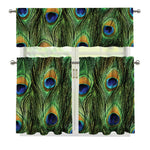 Peacock Tail Print 3 Piece Kitchen Curtains