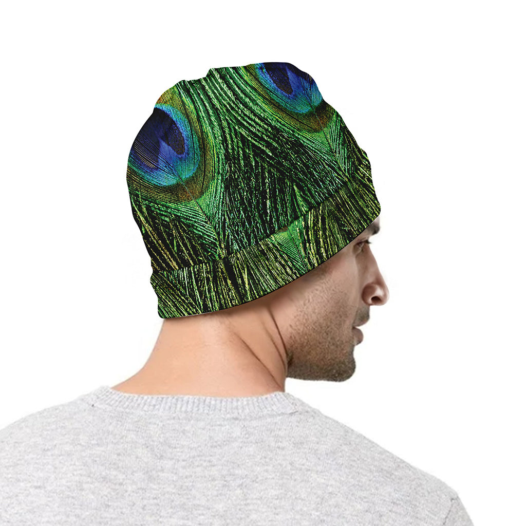 Peacock Tail Print Beanie