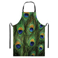 Peacock Tail Print Bib Apron With Pocket