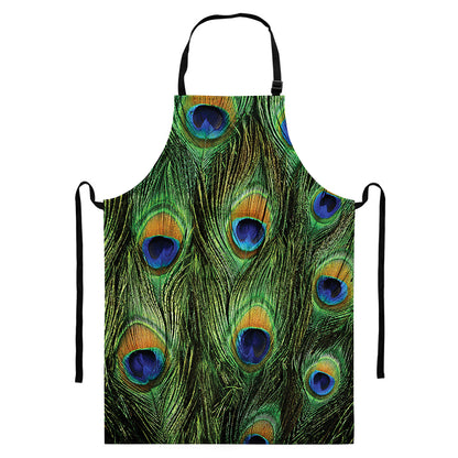 Peacock Tail Print Bib Apron With Pocket