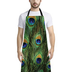 Peacock Tail Print Bib Apron With Pocket