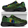 Peacock Tail Print Black Chunky Shoes