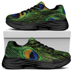Peacock Tail Print Black Chunky Shoes