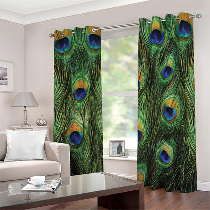 Peacock Tail Print Blackout Grommet Curtains