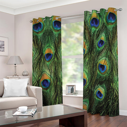 Peacock Tail Print Blackout Grommet Curtains