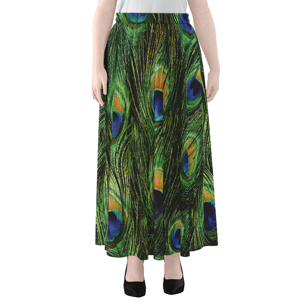 Peacock Tail Print Chiffon Maxi Skirt