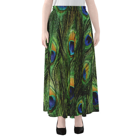 Peacock Tail Print Chiffon Maxi Skirt