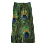 Peacock Tail Print Cotton Front Slit Maxi Skirt