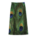 Peacock Tail Print Cotton Front Slit Maxi Skirt