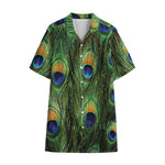 Peacock Tail Print Cotton Hawaiian Shirt