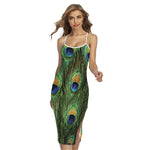 Peacock Tail Print Cross Back Cami Dress