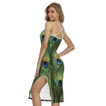 Peacock Tail Print Cross Back Cami Dress