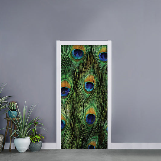 Peacock Tail Print Door Sticker