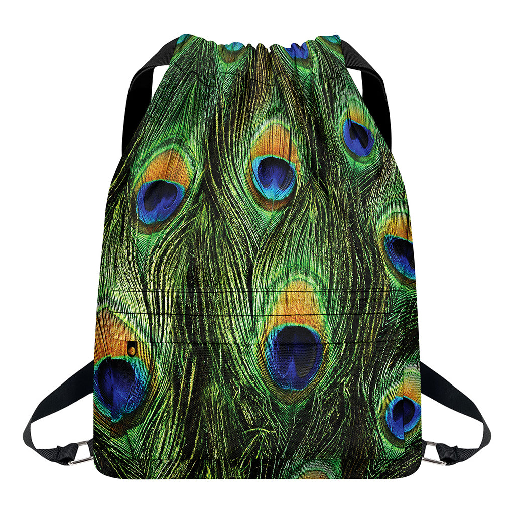 Peacock Tail Print Drawstring Backpack