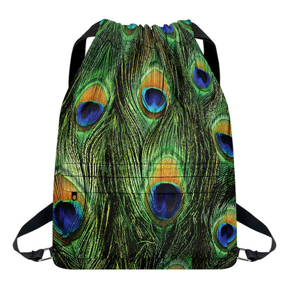 Peacock Tail Print Drawstring Backpack
