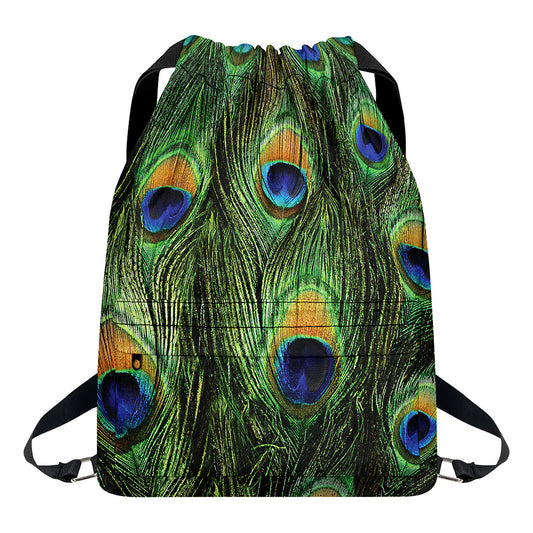 Peacock Tail Print Drawstring Backpack