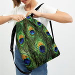 Peacock Tail Print Drawstring Backpack