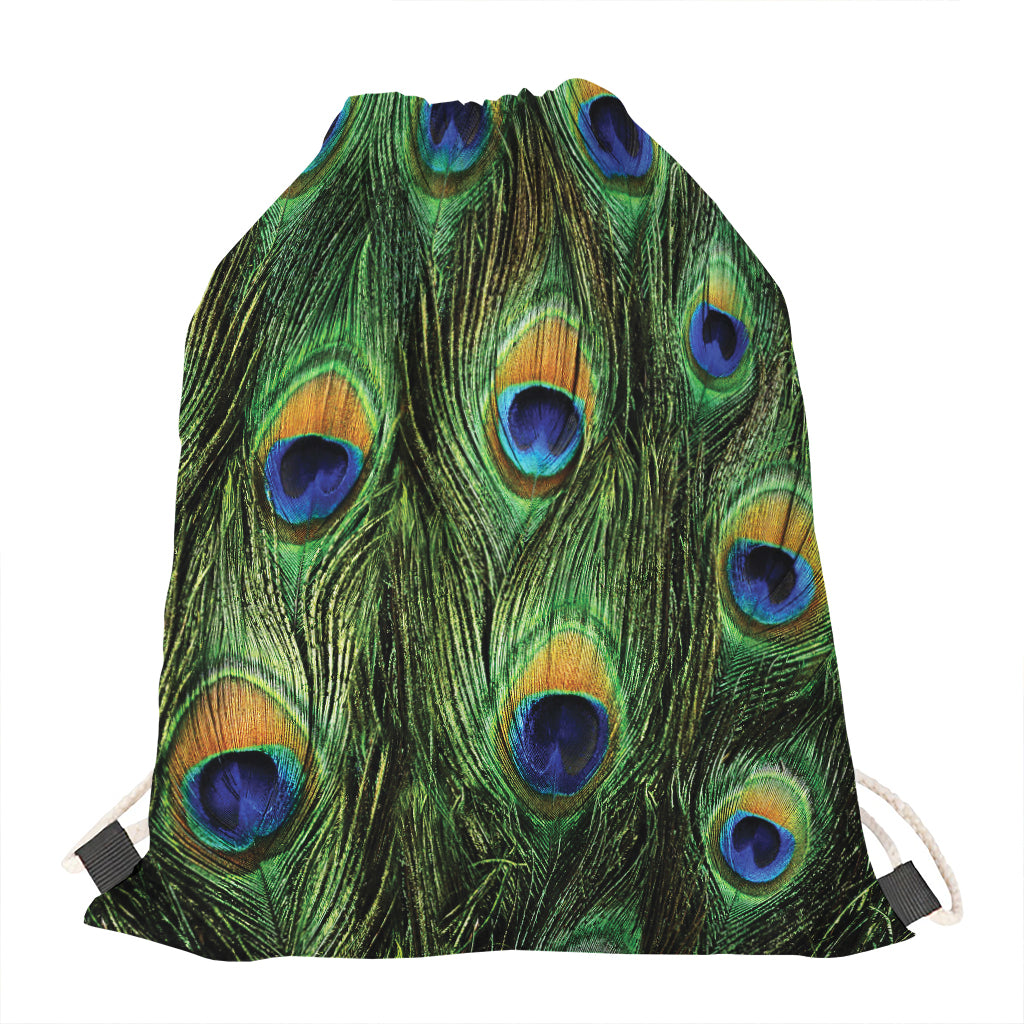 Peacock Tail Print Drawstring Bag