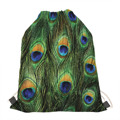 Peacock Tail Print Drawstring Bag