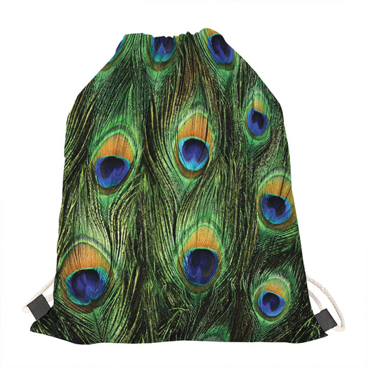 Peacock Tail Print Drawstring Bag