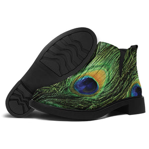 Peacock Tail Print Flat Ankle Boots