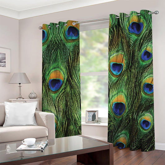 Peacock Tail Print Grommet Curtains