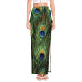 Peacock Tail Print High Slit Maxi Skirt