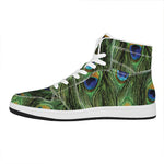 Peacock Tail Print High Top Leather Sneakers
