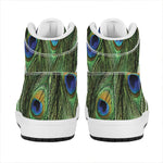 Peacock Tail Print High Top Leather Sneakers