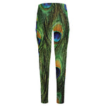 Peacock Tail Print High-Waisted Pocket Leggings