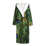 Peacock Tail Print Hooded Bathrobe