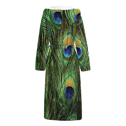 Peacock Tail Print Hooded Bathrobe