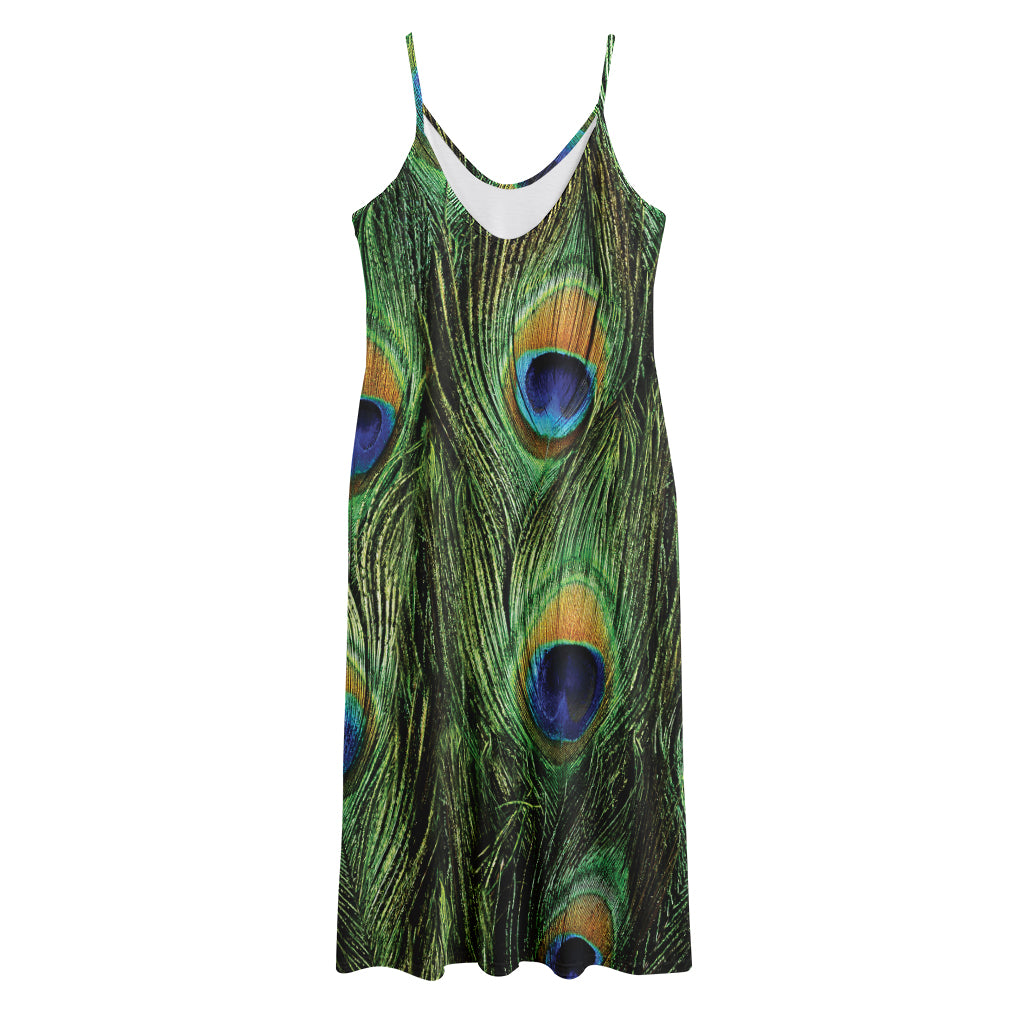 Peacock Tail Print Jersey Midi Cami Dress