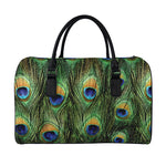 Peacock Tail Print Leather Duffle Bag