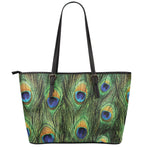 Peacock Tail Print Leather Tote Bag