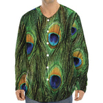 Peacock Tail Print Long Sleeve Baseball Jersey