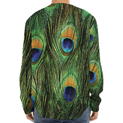 Peacock Tail Print Long Sleeve Baseball Jersey