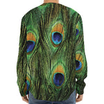 Peacock Tail Print Long Sleeve Baseball Jersey