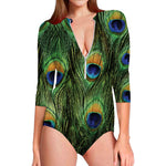 Peacock Tail Print Long Sleeve Swimsuit