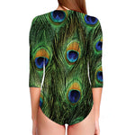 Peacock Tail Print Long Sleeve Swimsuit