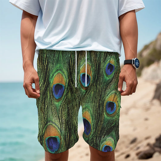 Peacock Tail Print Men's Cargo Shorts