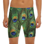 Peacock Tail Print Men's Long Boxer Briefs